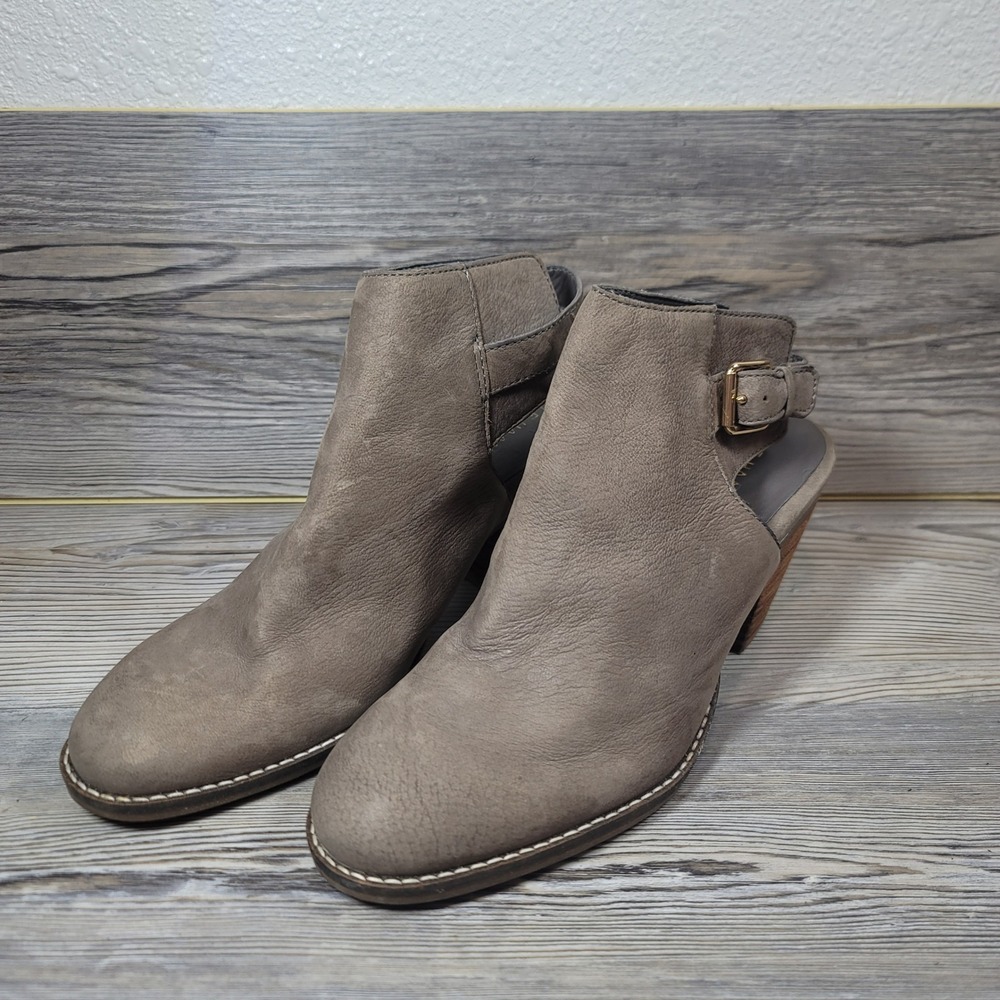 Cole Haan W17665 Grey Leather Cutout Buckle Ankle Boots Size 8 B